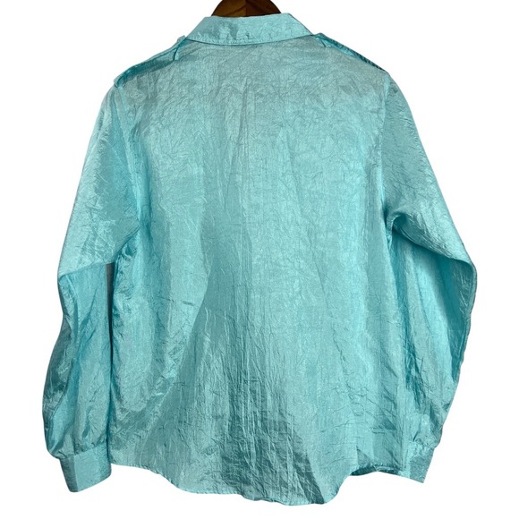 Vintage Diane von Furstenberg Aqua Blue Button Up Crinkle Blouse DVF Top Size 6 - Picture 8 of 9